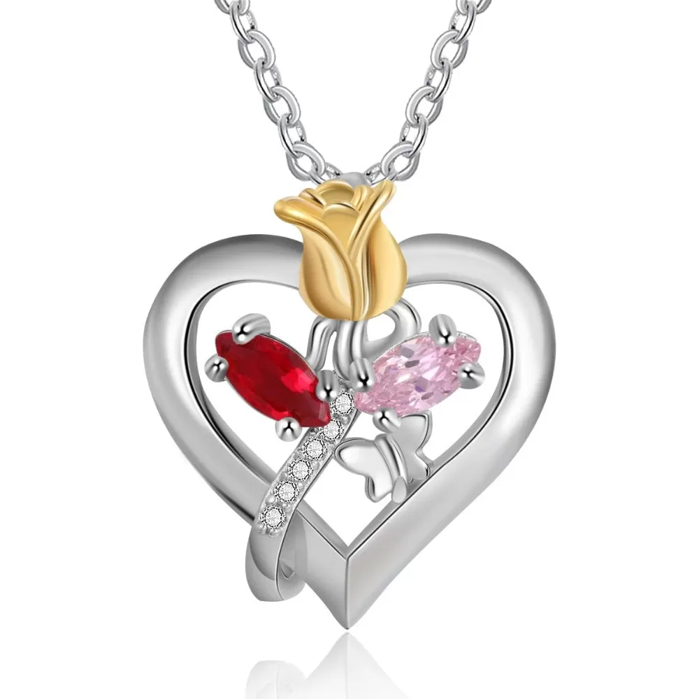 Couple Name Rose Flower Pendant