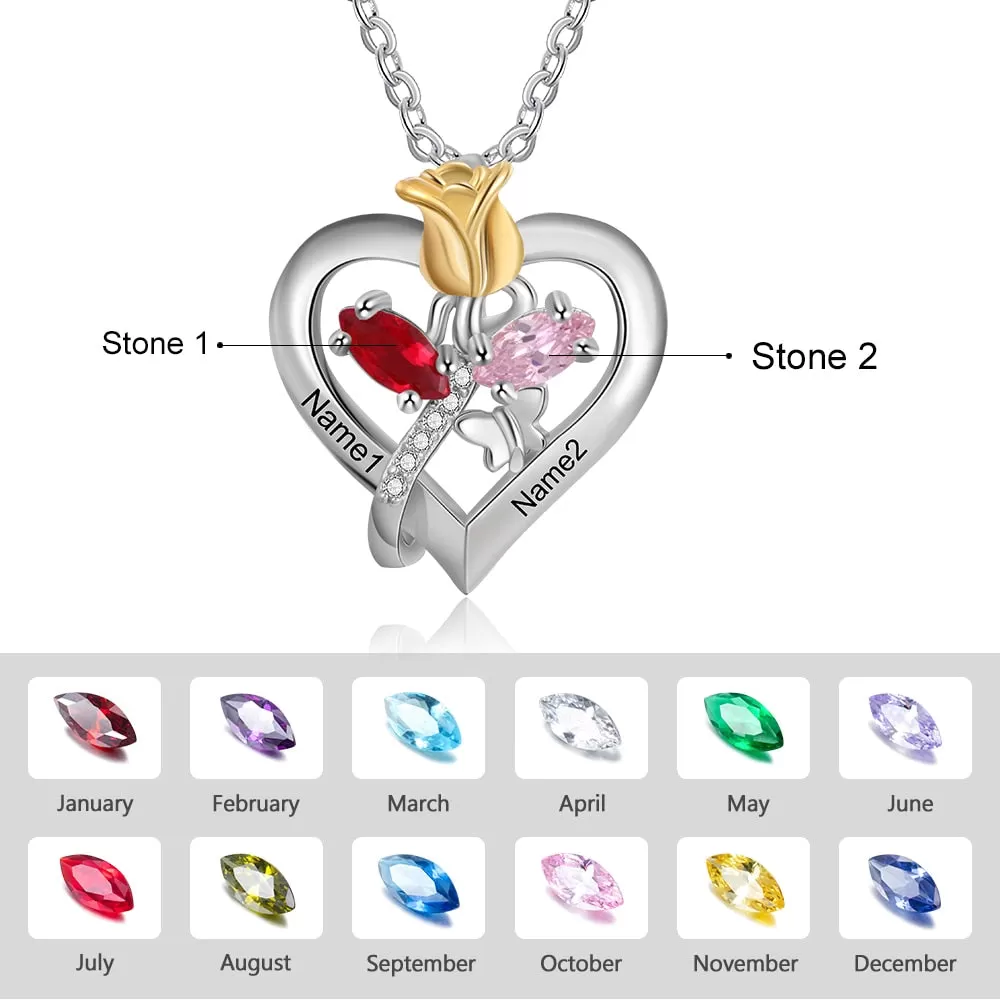 Couple Name Rose Flower Pendant