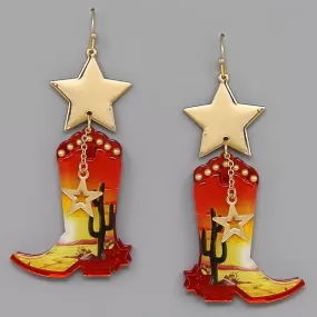 Cowboy Boots Western Theme Acrylic Earrings