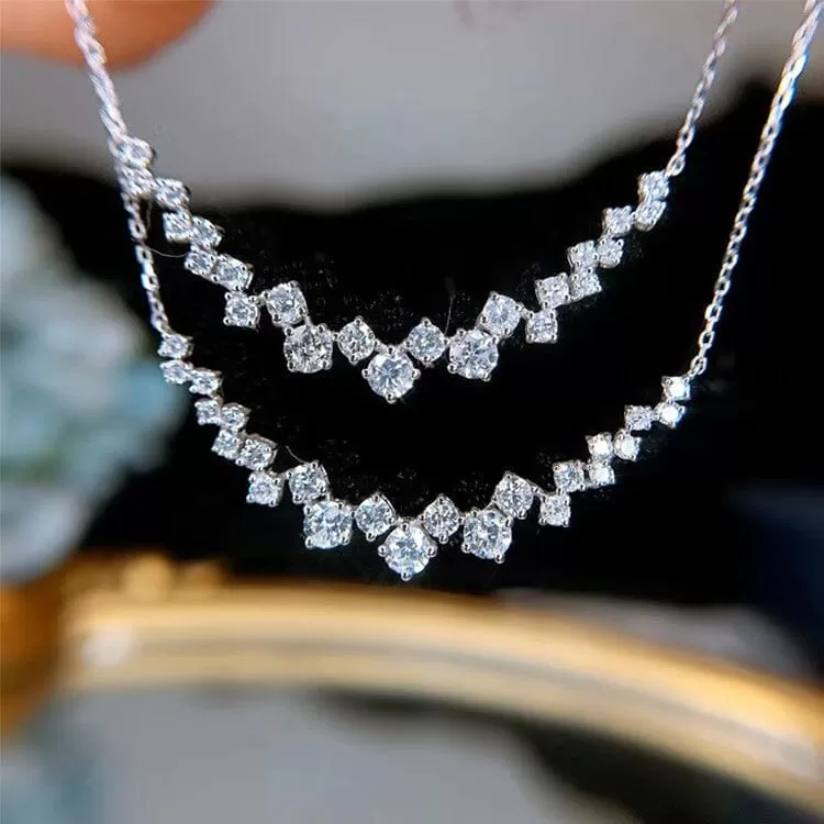 Crystal Clavicle Chain Diamond Pendant Silver Necklace