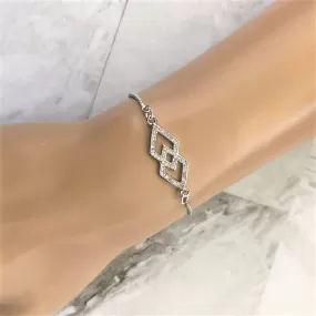 Crystal Double Diamond Silver Adjustable Bracelet