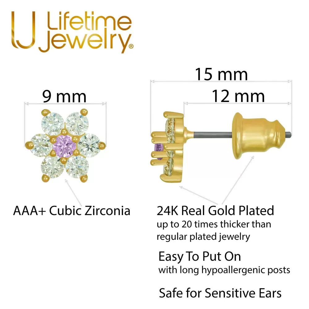 Cubic Zirconia 9mm Flower Stud Earrings