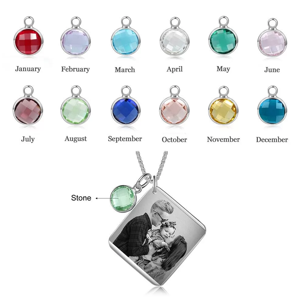 Customized Birthstone Calendar Date Engraved Necklace