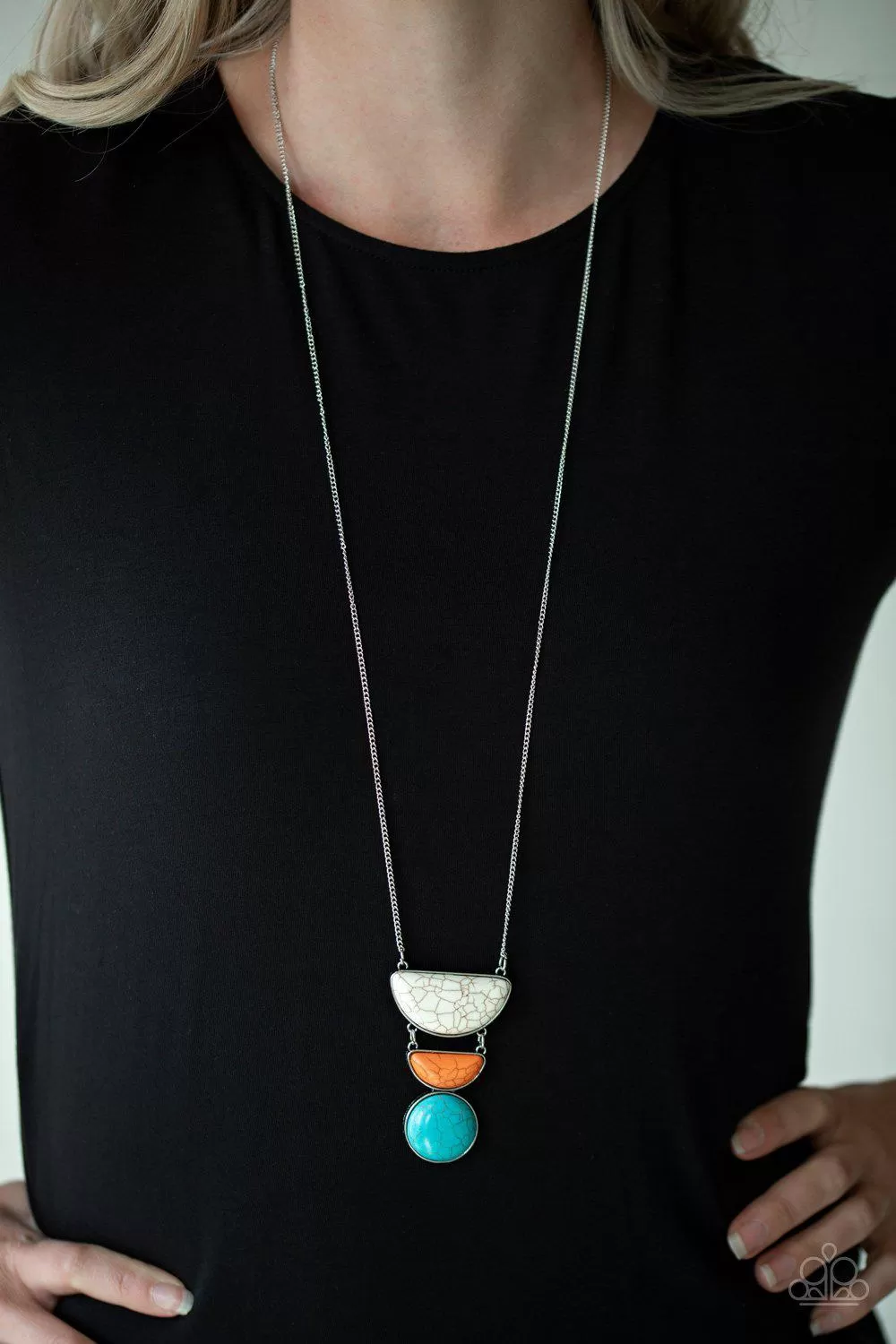 Desert Mason Multi - White, Orange and Blue Stone Necklace - Paparazzi Accessories