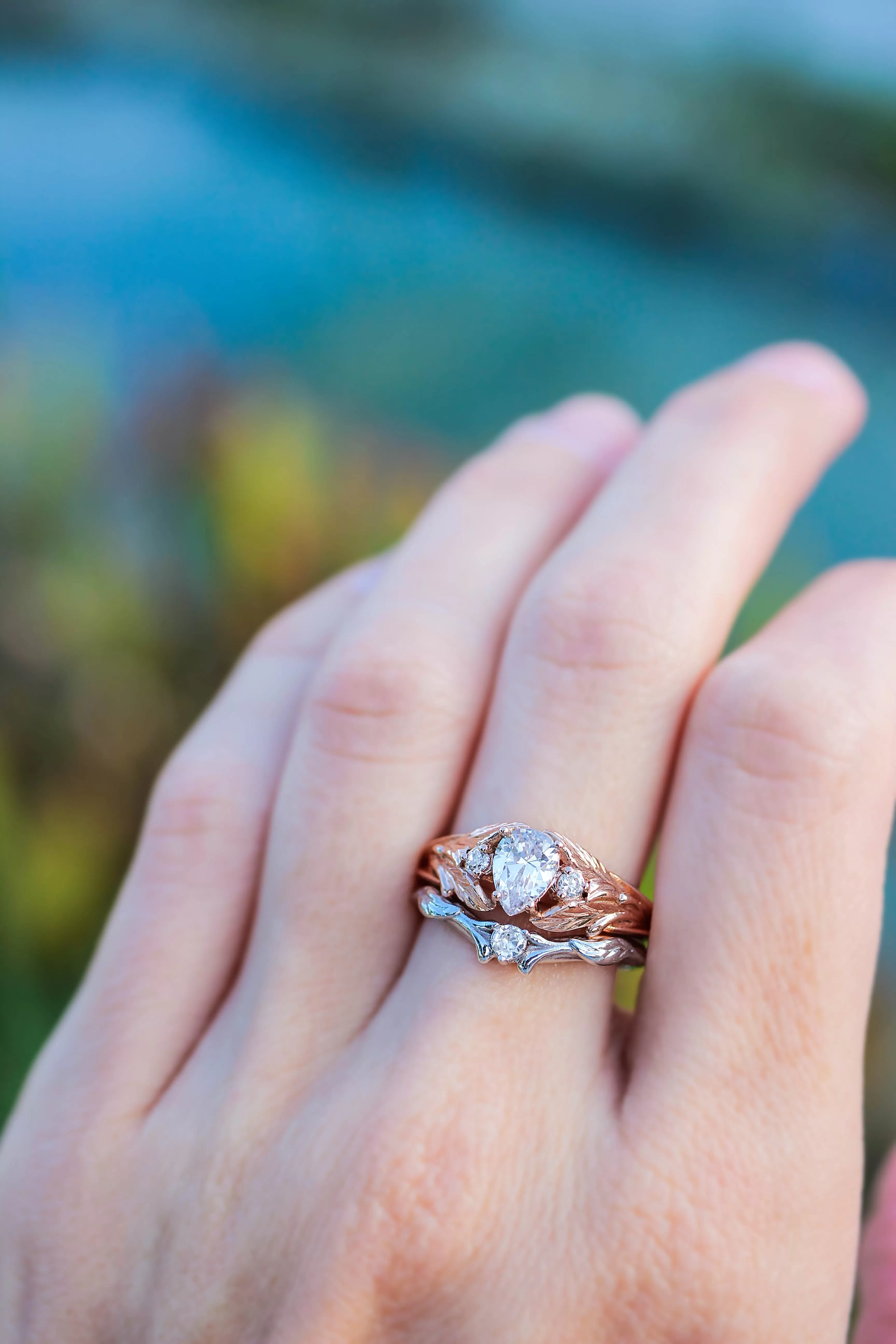 Diamond and leaves wedding band, matching ring for Wisteria