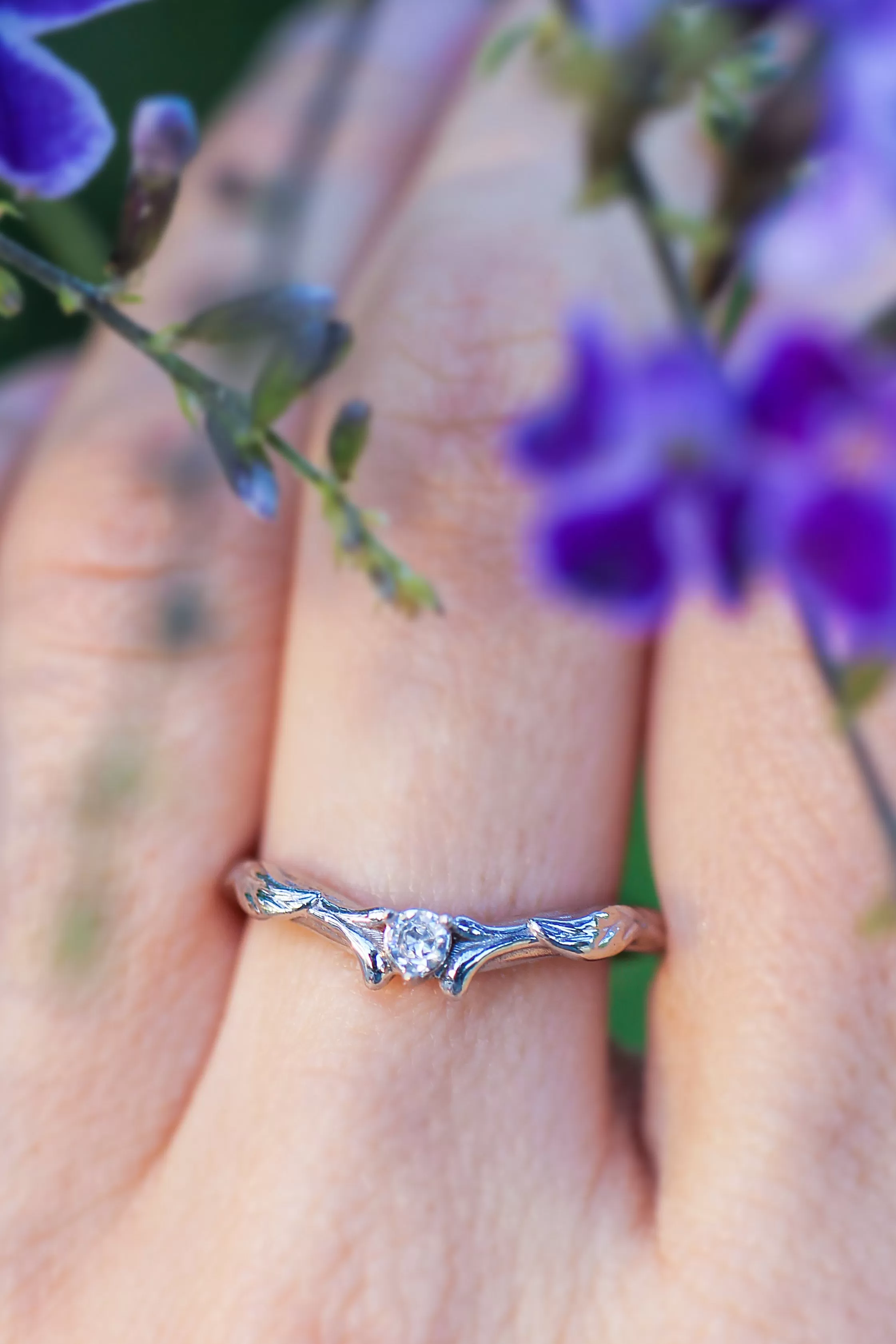 Diamond and leaves wedding band, matching ring for Wisteria