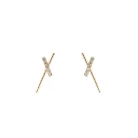 Diamond Pavé and Gold X Stud Earrings, 14k