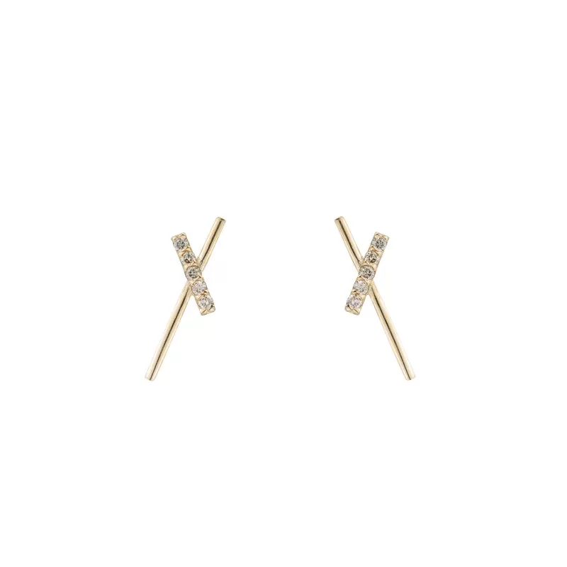 Diamond Pavé and Gold X Stud Earrings, 14k