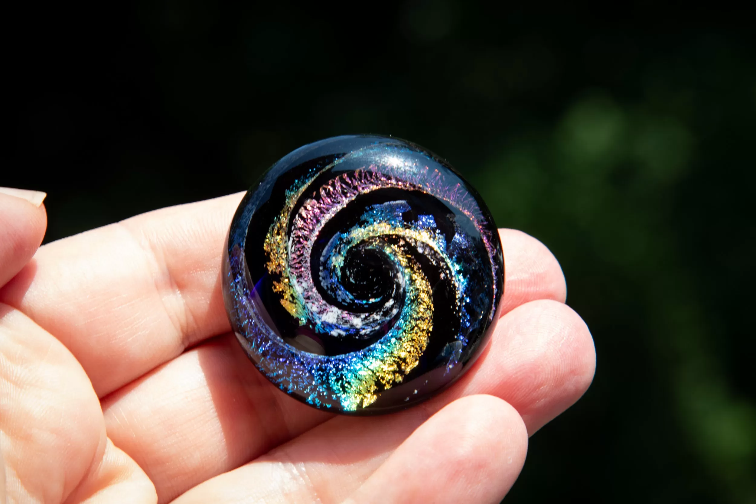 Dichroic Rainbow Spin Touchstone with Cremation Ash