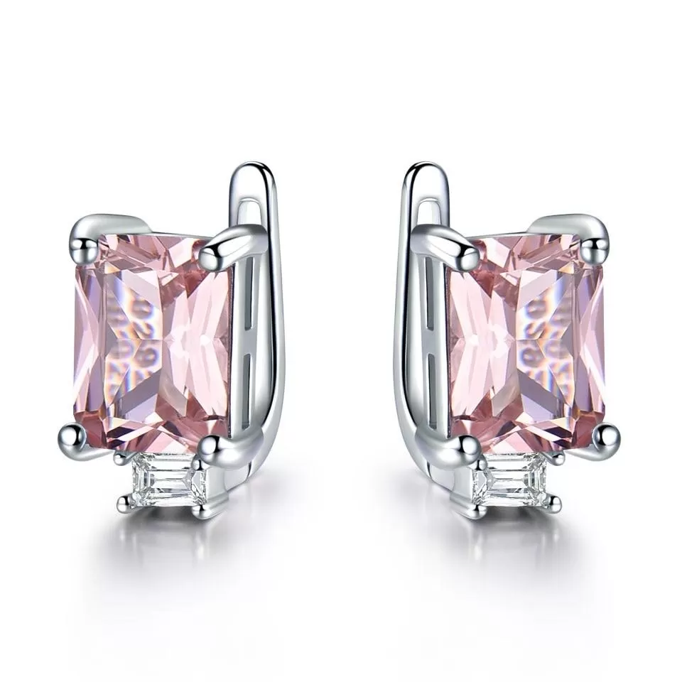 Emerald, Topaz or Morganite Gemstone and Cubic Zirconia 925 Sterling Silver Fashion Wedding Clip Earrings