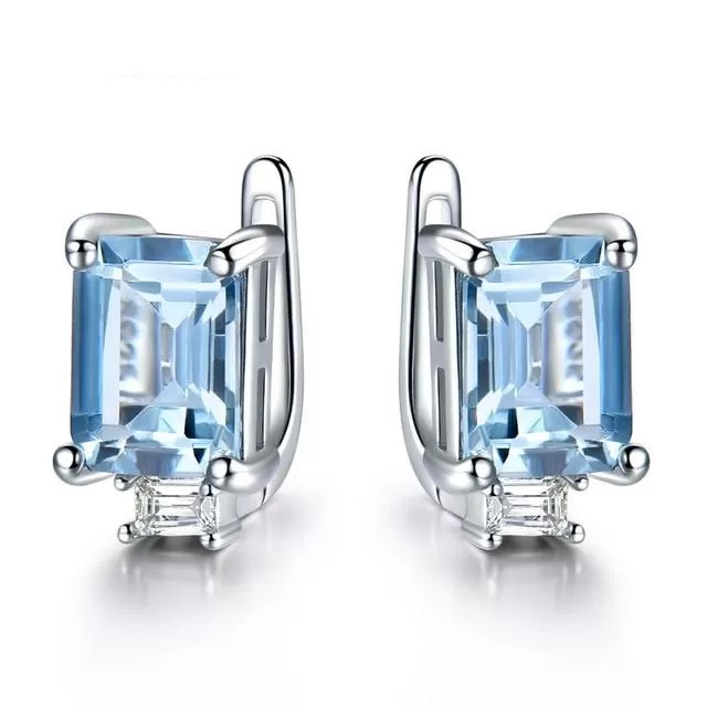 Emerald, Topaz or Morganite Gemstone and Cubic Zirconia 925 Sterling Silver Fashion Wedding Clip Earrings