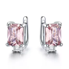 Emerald, Topaz or Morganite Gemstone and Cubic Zirconia 925 Sterling Silver Fashion Wedding Clip Earrings