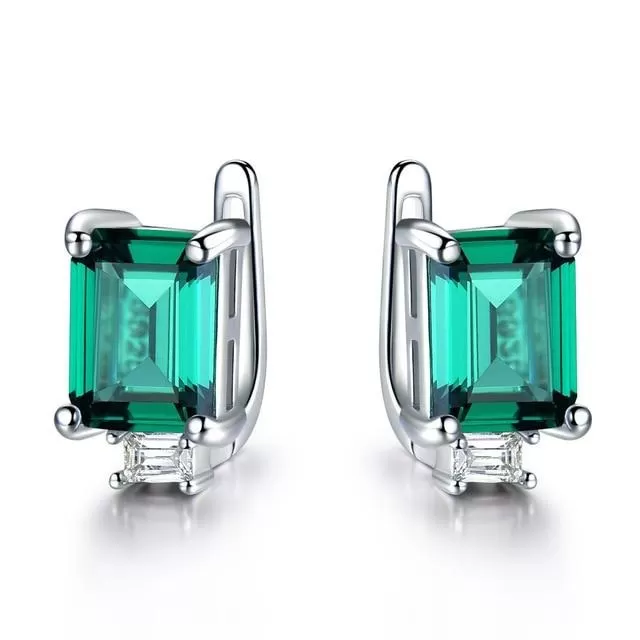 Emerald, Topaz or Morganite Gemstone and Cubic Zirconia 925 Sterling Silver Fashion Wedding Clip Earrings