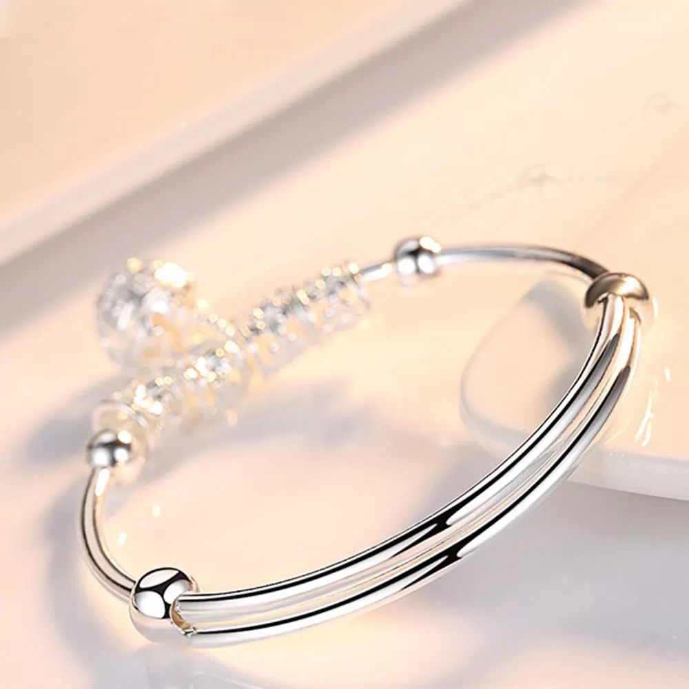 Fine 925 Sterling Silver hollow Bell bangle adjustable Bracelet