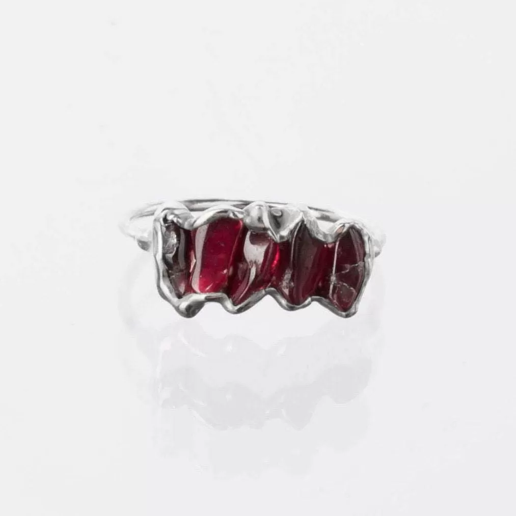 Five Stone Raw Garnet Ring