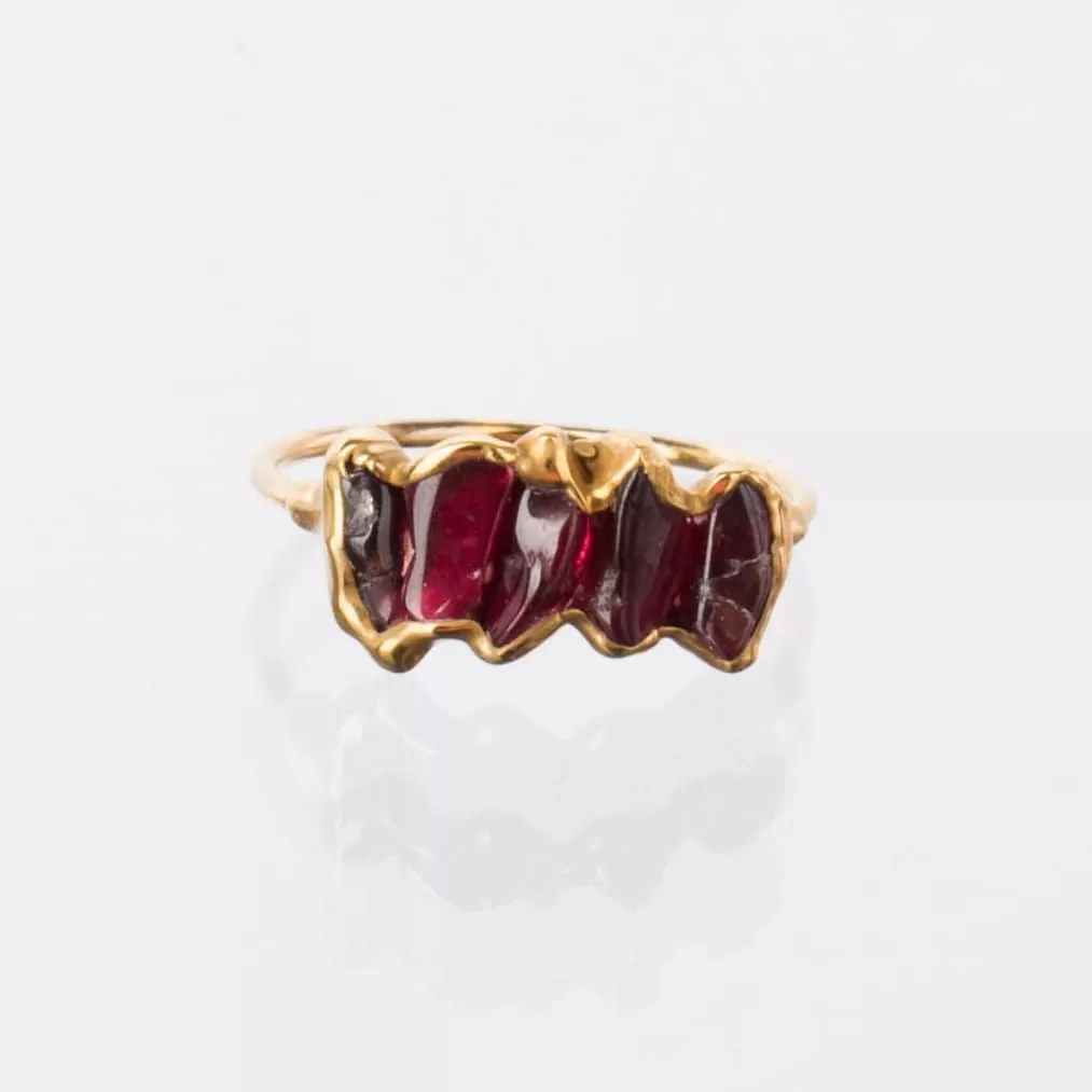 Five Stone Raw Garnet Ring