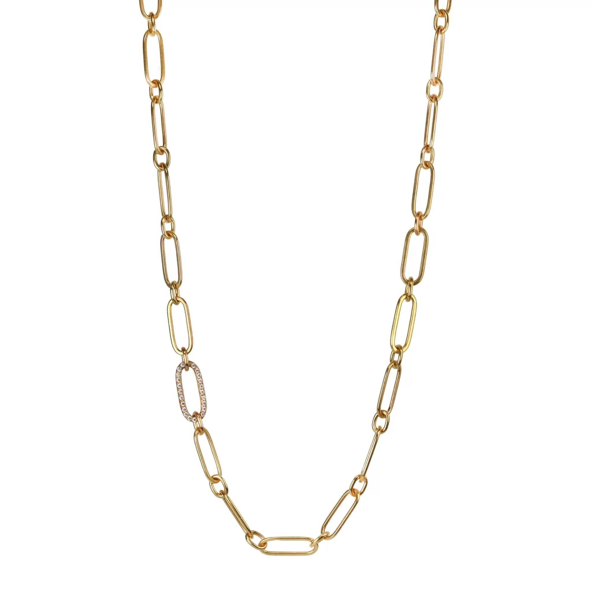 Flattened Paperclip Link Necklace with Pave Diamond Link