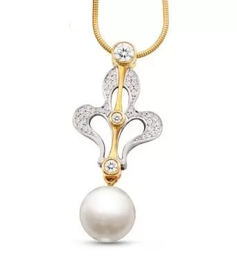 Fleur-De-Lis Pearl & Diamond Pendant