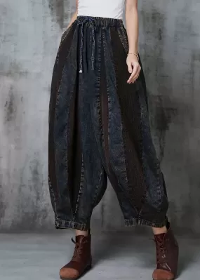 French Navy Oversized Patchwork Denim Pants Spring JK1016