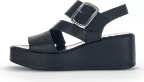 GABOR Black Leather High Wedge Sandal 53327