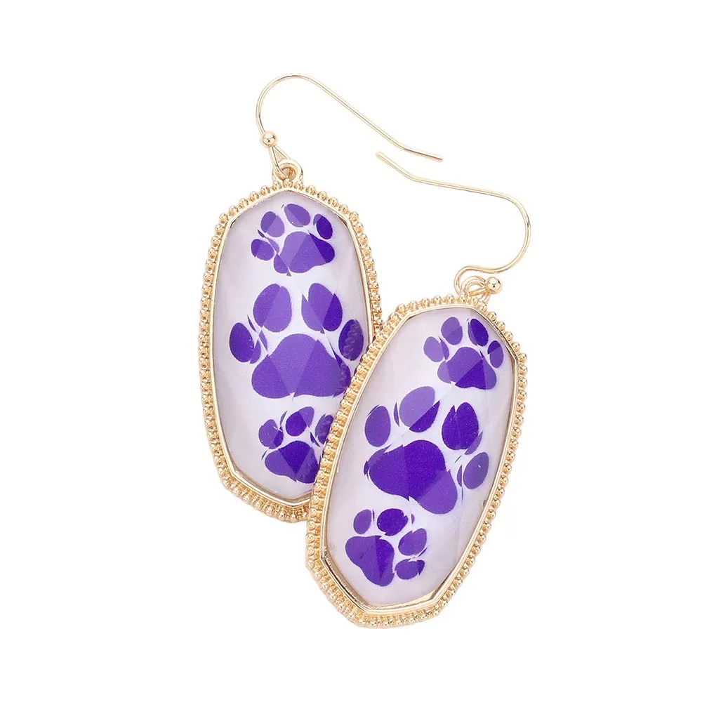 Game Day Triple Paw Pointed Hexagon Dangle Earrings