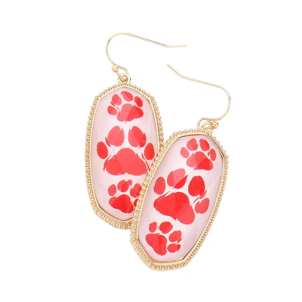 Game Day Triple Paw Pointed Hexagon Dangle Earrings