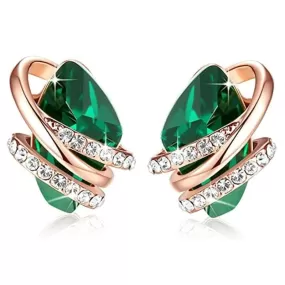 Geometric Blue/Green/White Cubic Zirconia Stud Earrings