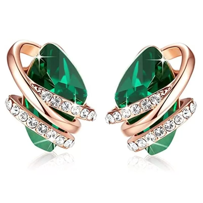 Geometric Blue/Green/White Cubic Zirconia Stud Earrings