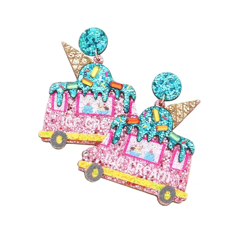 Glittered Ice Cream Truck Dangle Earrings