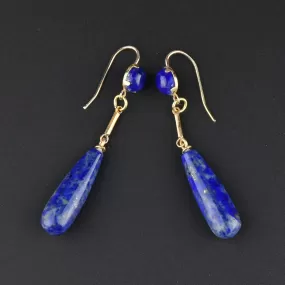 Gold Lapis Lazuli Teardrop Long Dangle Earrings