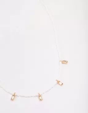 Gold Pearl Baguette Droplet Necklace