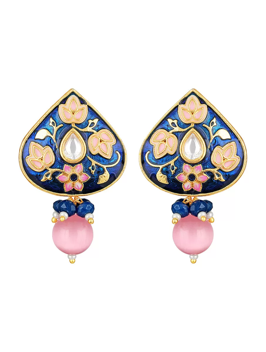 Golden, Pink and Green Hand-paint Meena earring