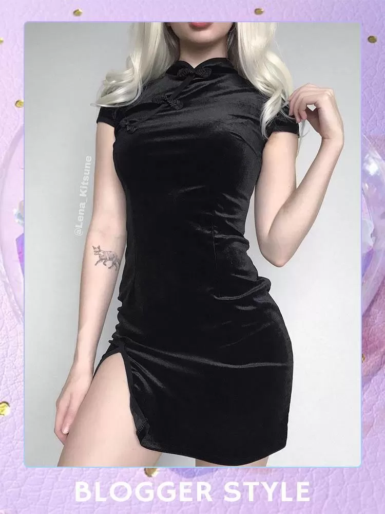 Goth Velvet Cheongsam Dress