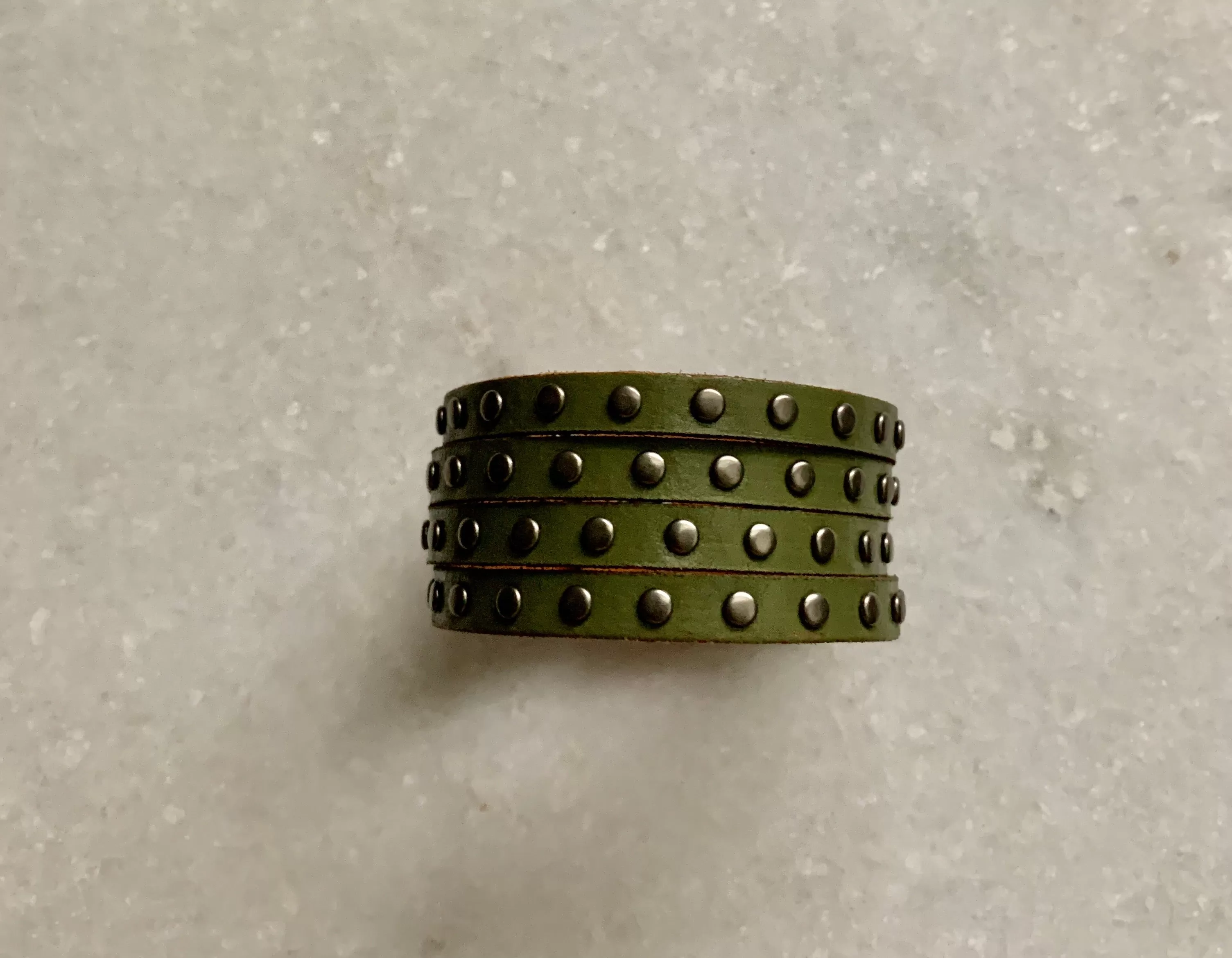 Green Leather Stud Bracelet