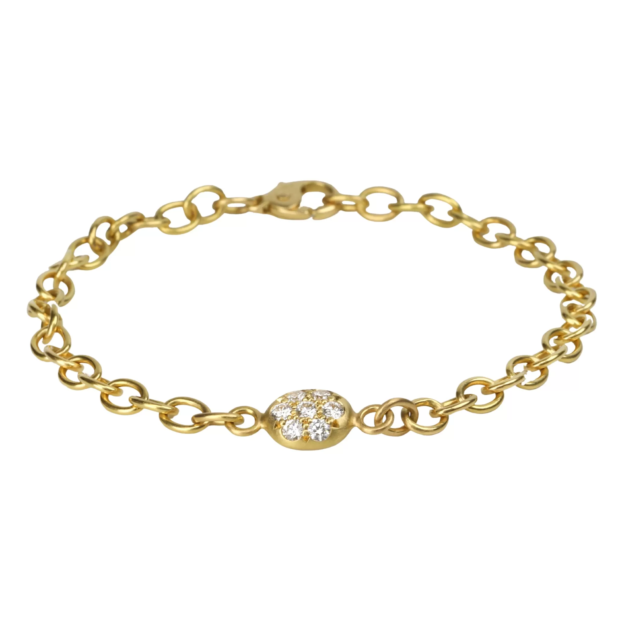 Handmade Link Chain Bracelet with Double Sided Pave Diamond Nugget