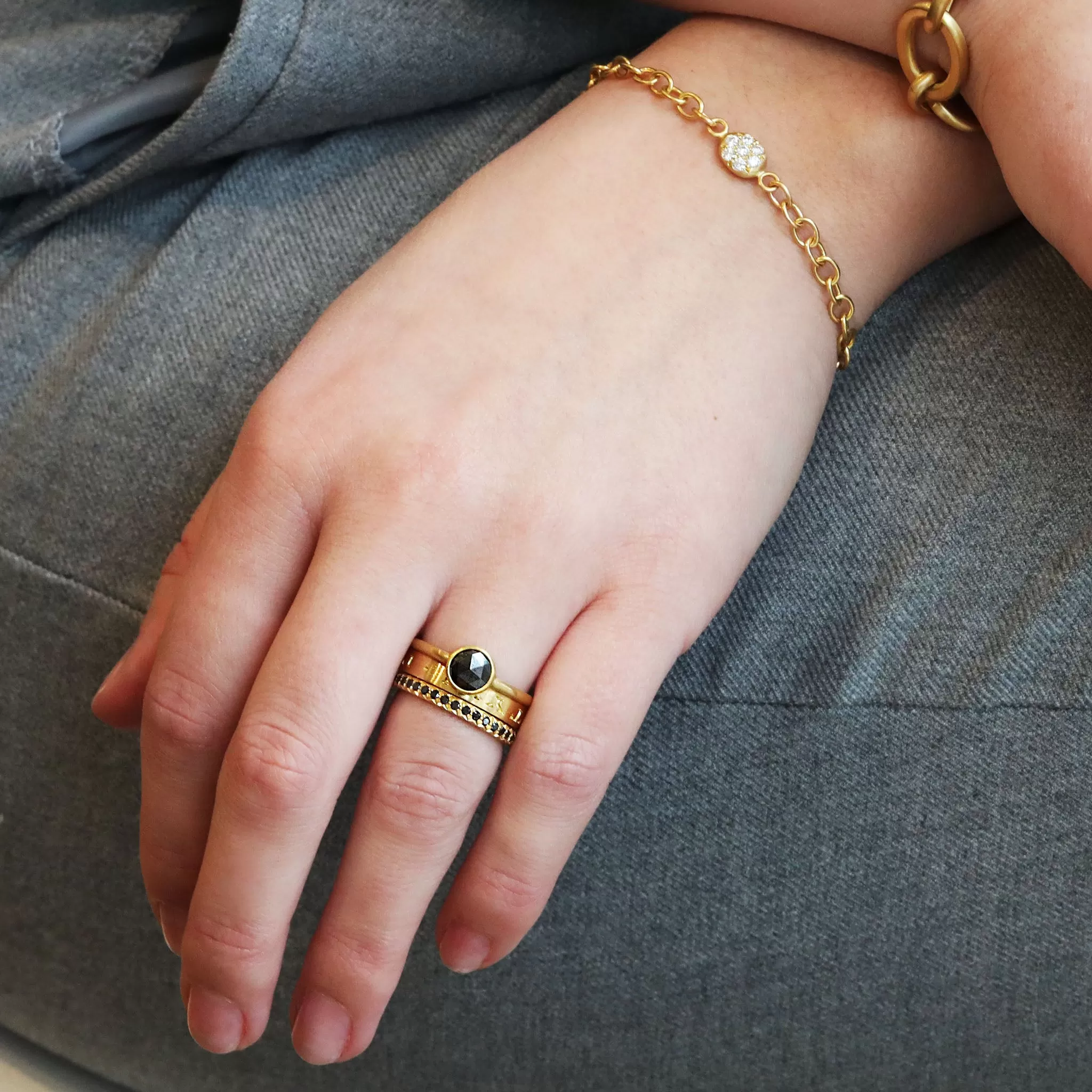 Handmade Link Chain Bracelet with Double Sided Pave Diamond Nugget