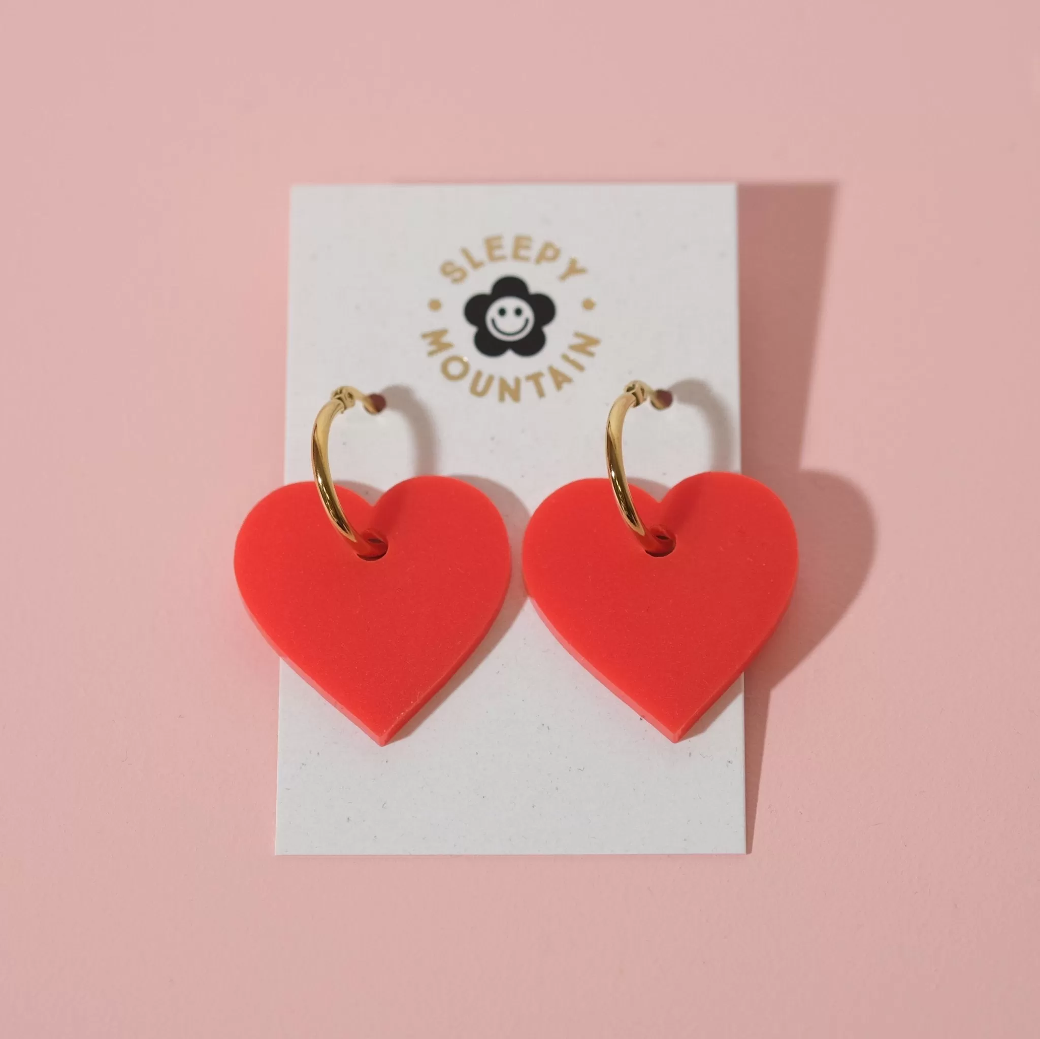 Heart Hoop Earrings in Matte Red