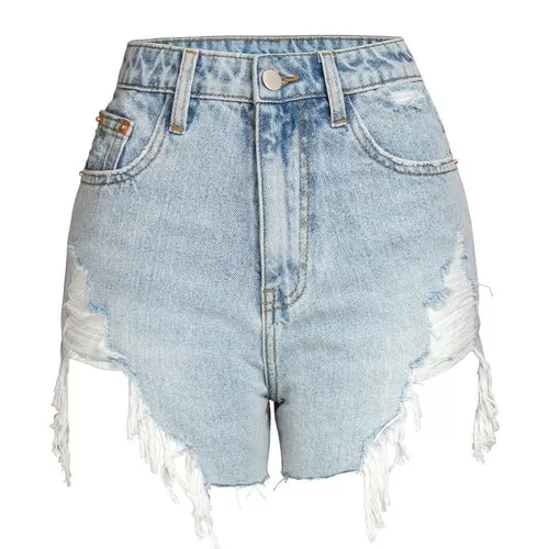 High Waist Frayed Denim Shorts