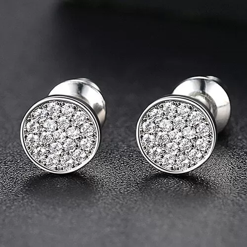 Iced Out Bling AAA CZ Round Geometry Gold &  Silver Color Studs