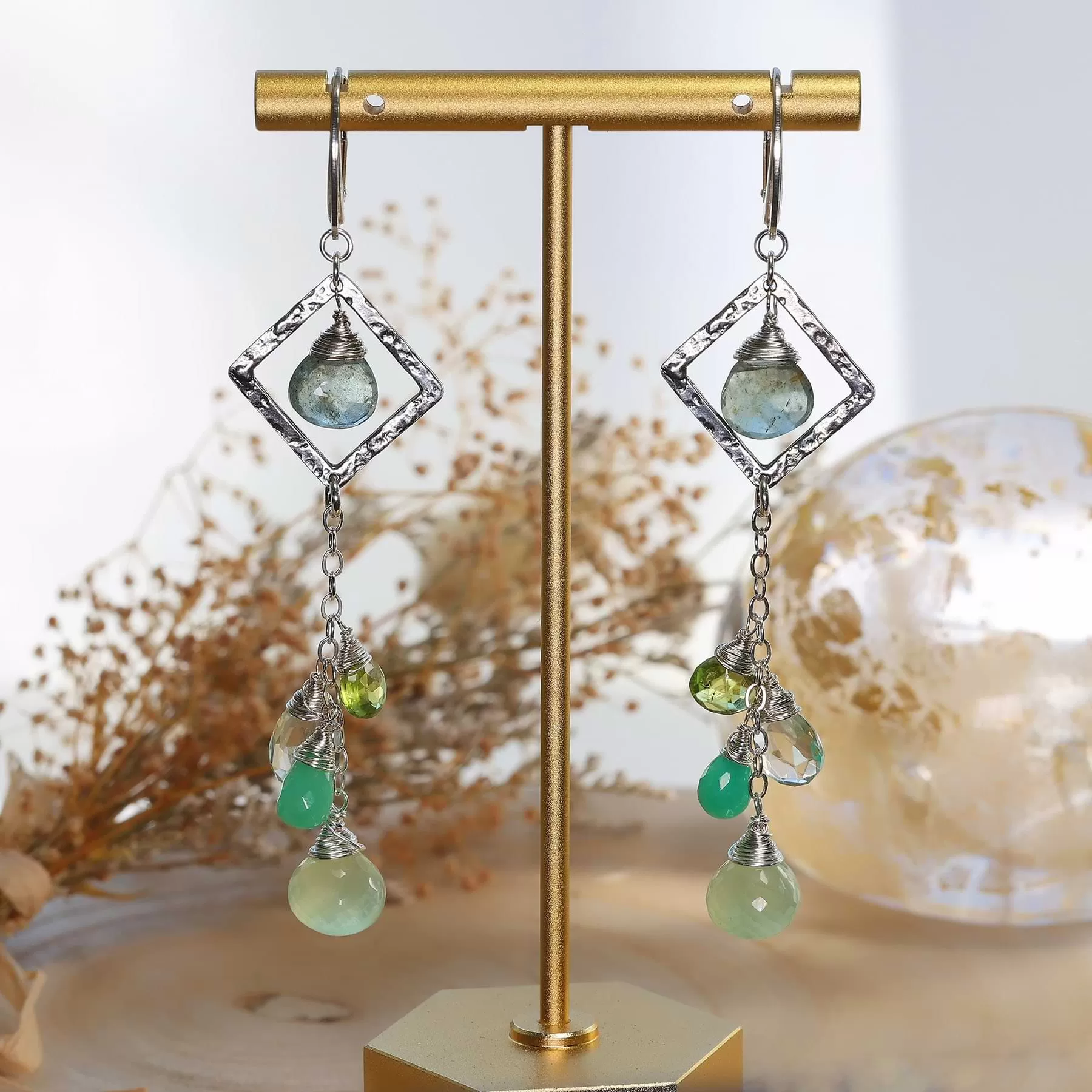 Ireland - Multi Gemstone Sterling Silver Drop Earrings