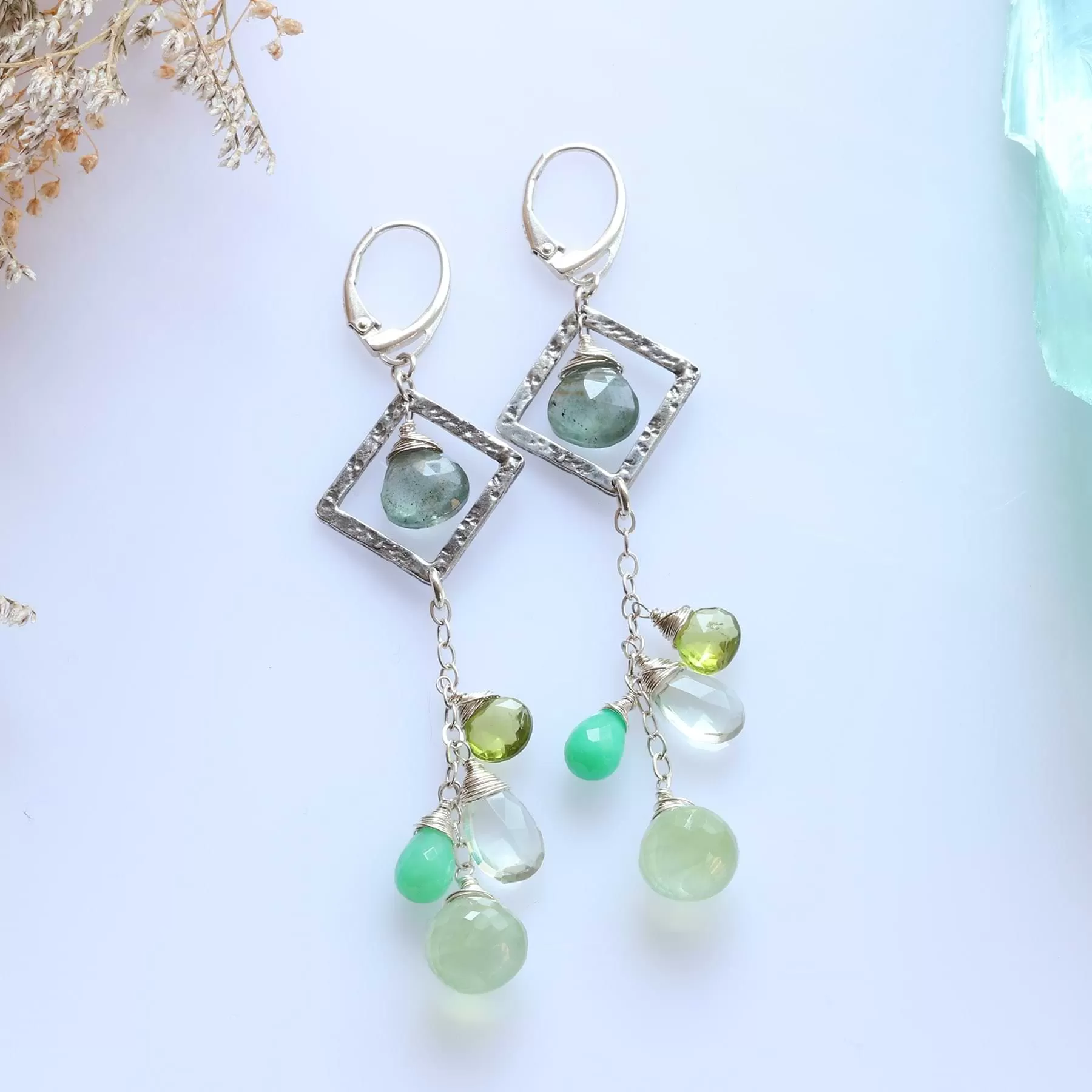 Ireland - Multi Gemstone Sterling Silver Drop Earrings