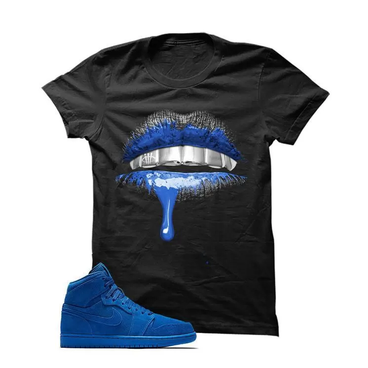 Jordan 1 Retro High Blue Suede Black T Shirt (Lips)