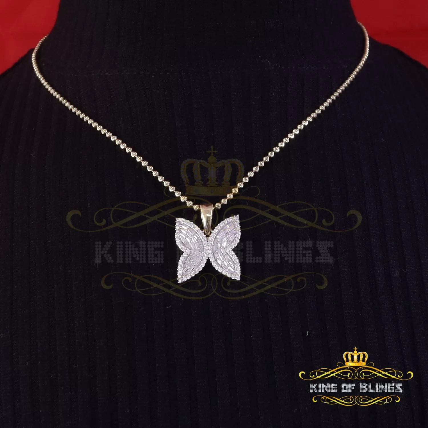 King Of Bling's Men's/Womens 925 Silver Yellow 1.50ct VVS 'D' Moissanite Butterfly Pendant