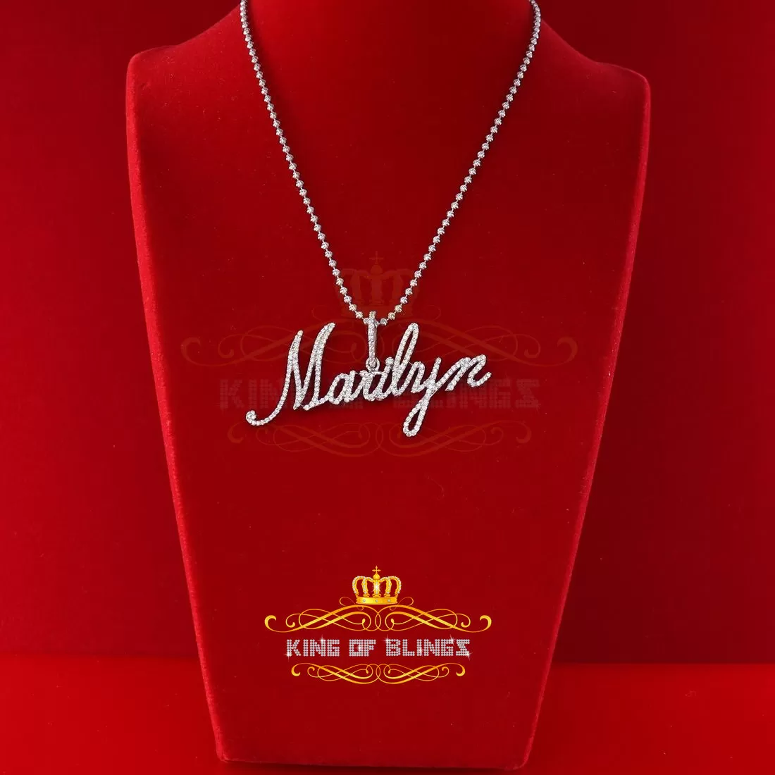 King Of Bling's White Sterling Silver Pendant with MARILYN Necklace Shape with Cubic Zirconia