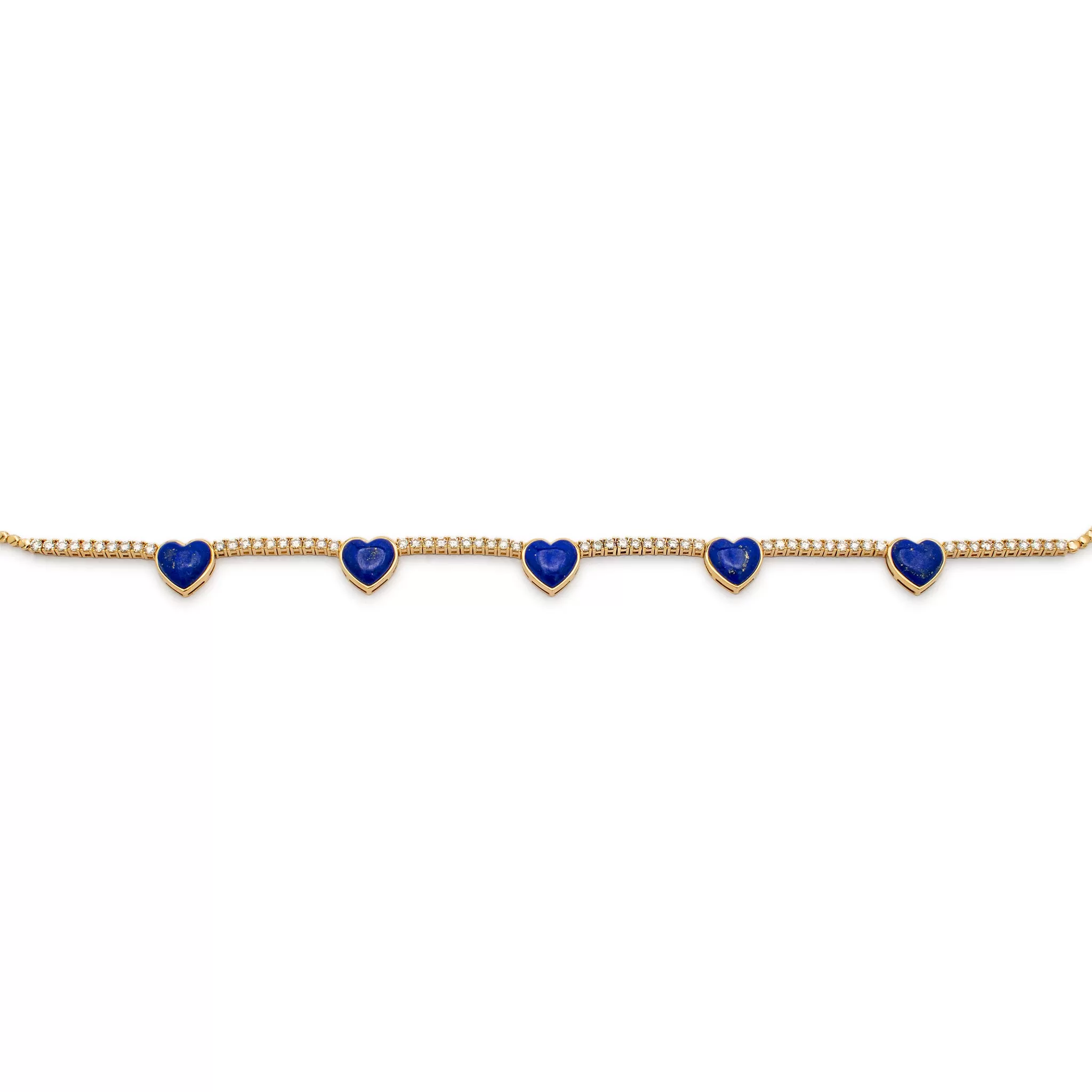 Ladies 14K Yellow Gold Heart Lapis Lazuli Diamond Tennis Necklaces