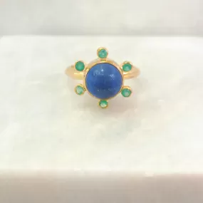 Lapiz Lazuli with Green Agate Halo Maxi Ring