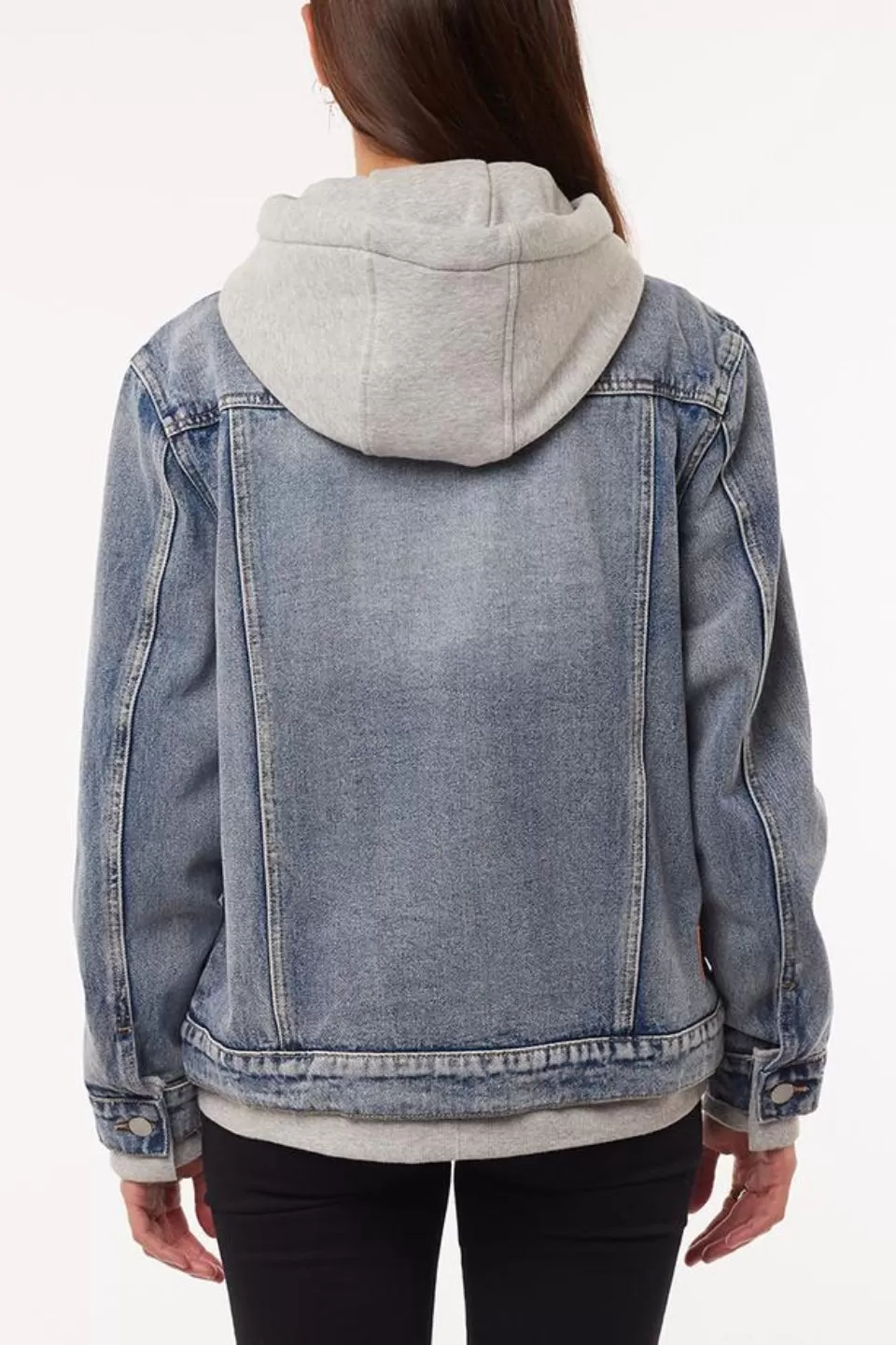 Layered Hoodie Grey Denim Jacket