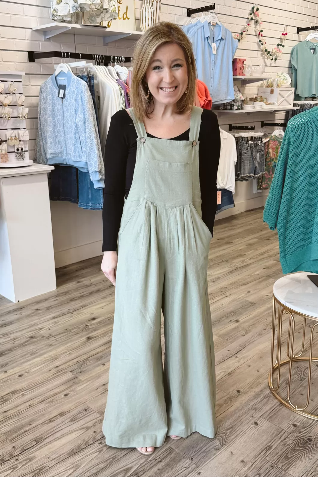 Linen Wide Leg Overalls