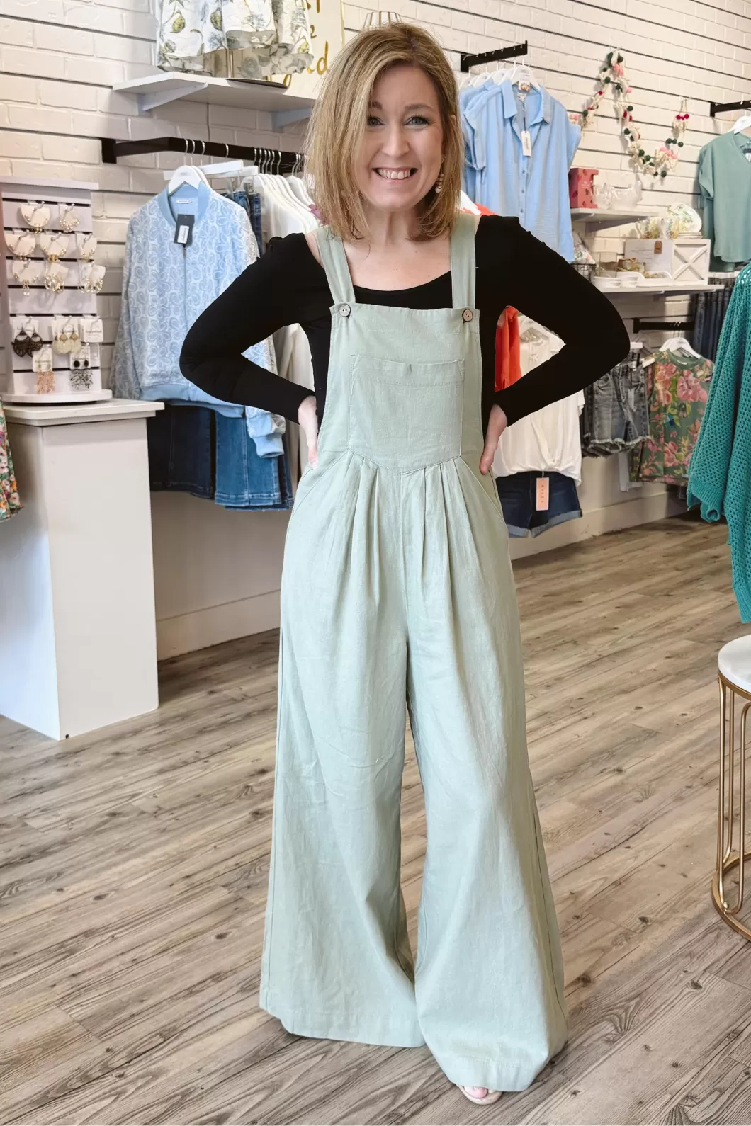 Linen Wide Leg Overalls