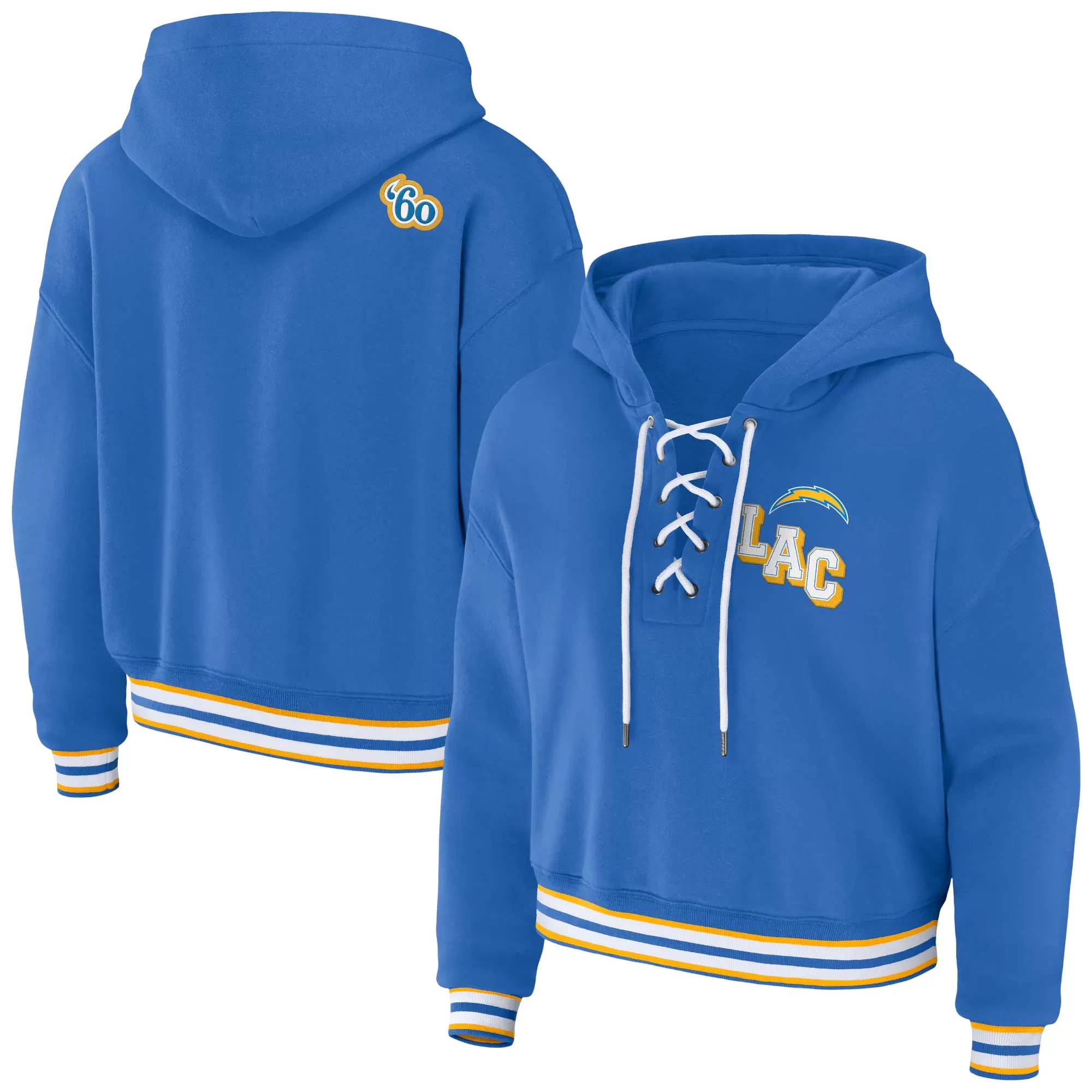 Los Angeles Chargers WEAR by Erin Andrews Women's Lace-Up Pullover Hoodie - Powder Blue